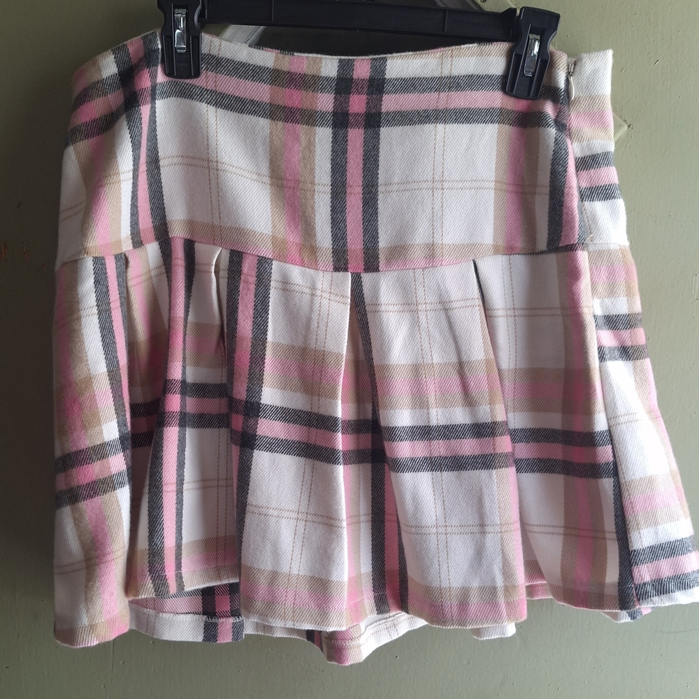 Blue Rain Pink and Cream Plaid Pleated Mini Skirt